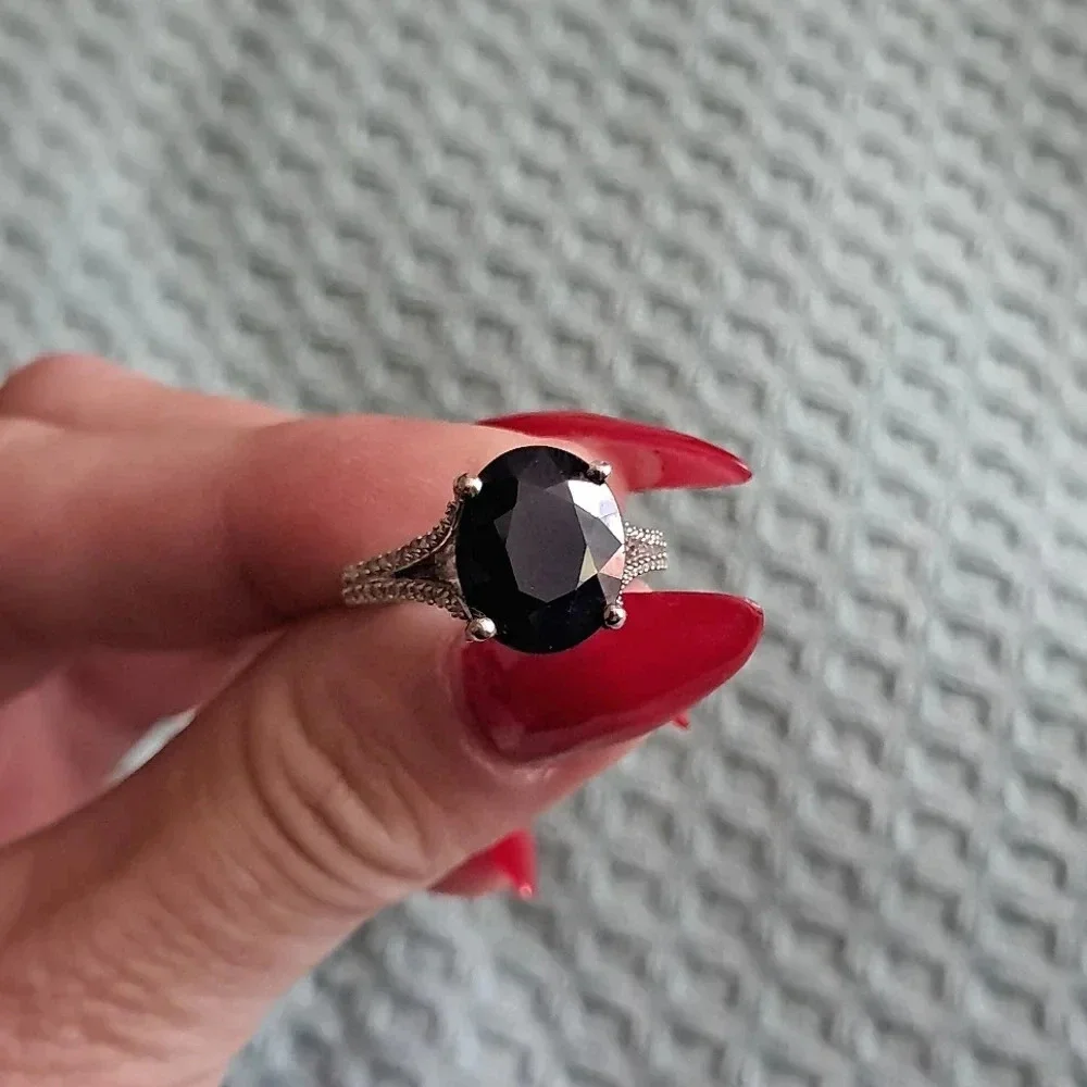 Blue Sapphire and Moissanite Ring in 925 Sterling Silver